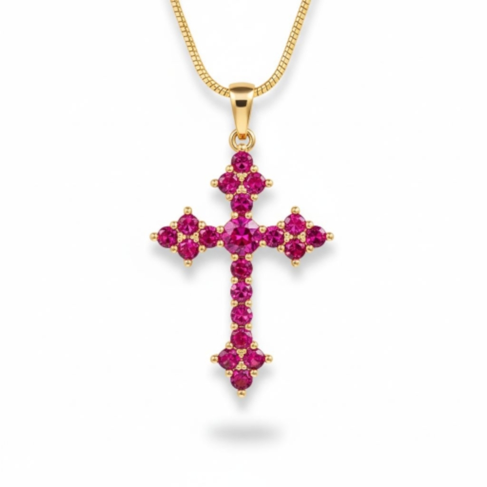 NWT Beautiful Boho Gold Cross With Sparkling Red Crystals!!